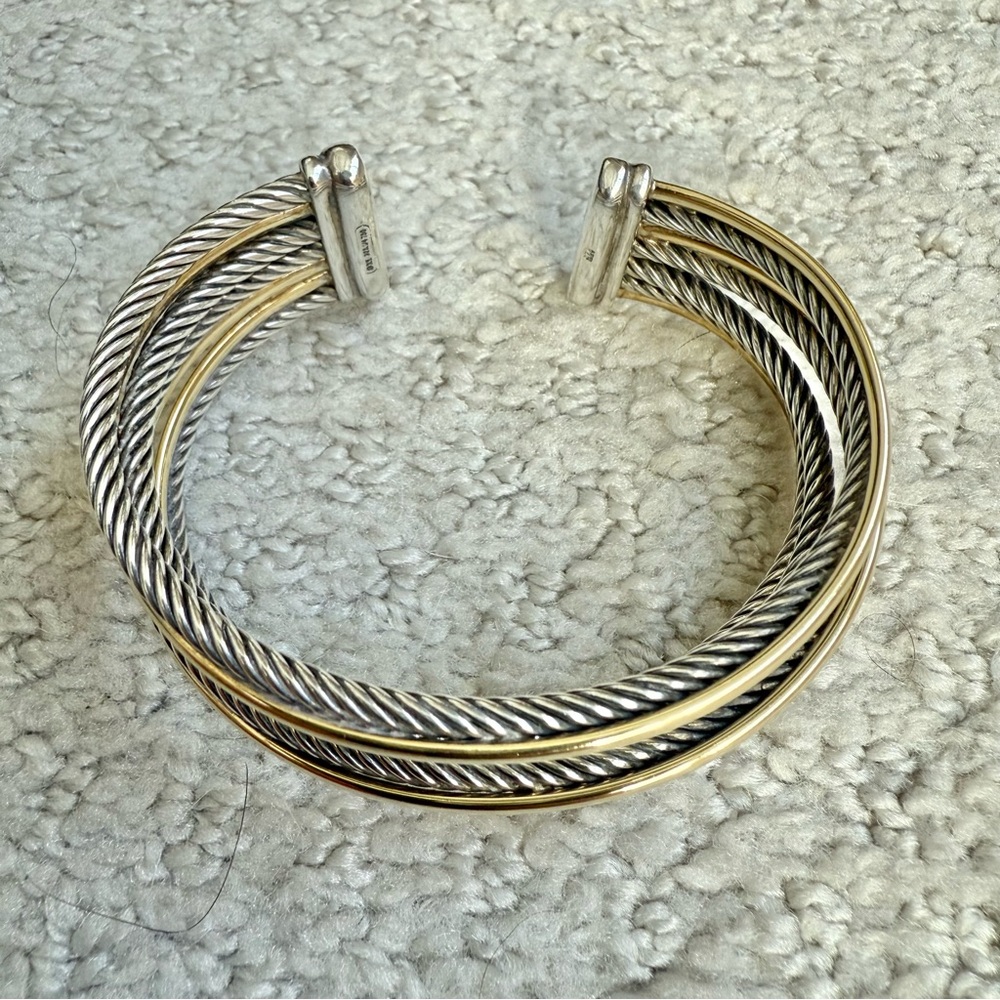 David Yurman Two-Tone 7-Strand Crossover Cuff Bracelet 18K Gold Silver - Picture 4 of 7